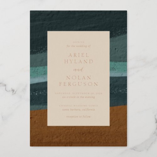 Ariel Abstract Coastal 2 Modern Wedding Foil Invitation