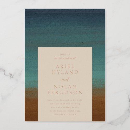 Ariel Abstract Coastal 3 Modern Wedding Foil Invitation