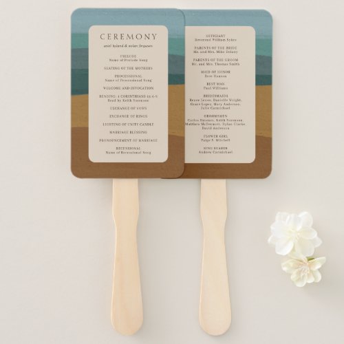 Ariel Abstract Coastal Modern Wedding Program Hand Fan