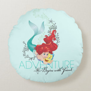 Ariel   Adventure Begins With Friends Round Pillow