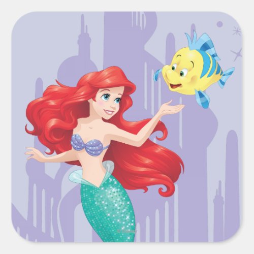 Ariel and Flounder Square Sticker