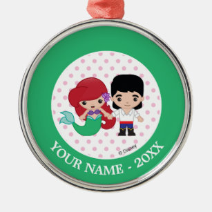 Ariel and Prince Eric Emoji Add Your Name Metal Ornament