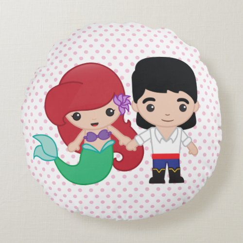 Ariel and Prince Eric Emoji Round Pillow