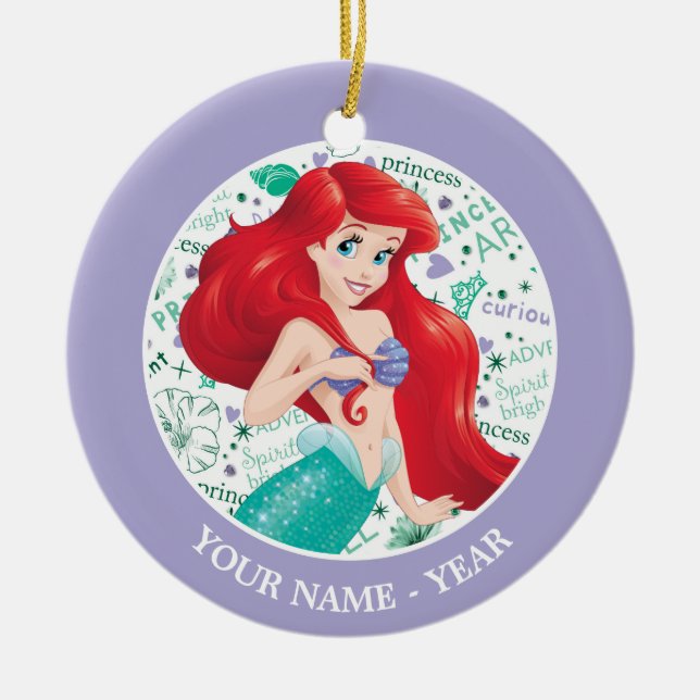 Ariel | Ariel Holding Hair Add Your Name Ceramic Ornament (Front)