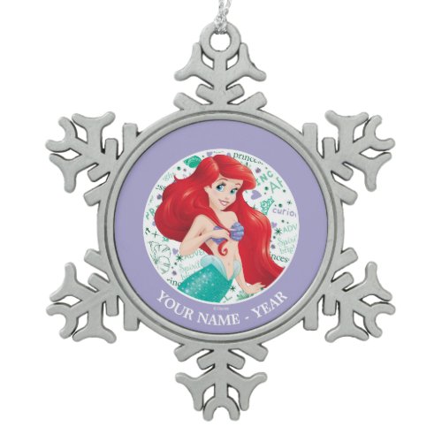 Ariel | Ariel Holding Hair Add Your Name Snowflake Pewter Christmas Ornament