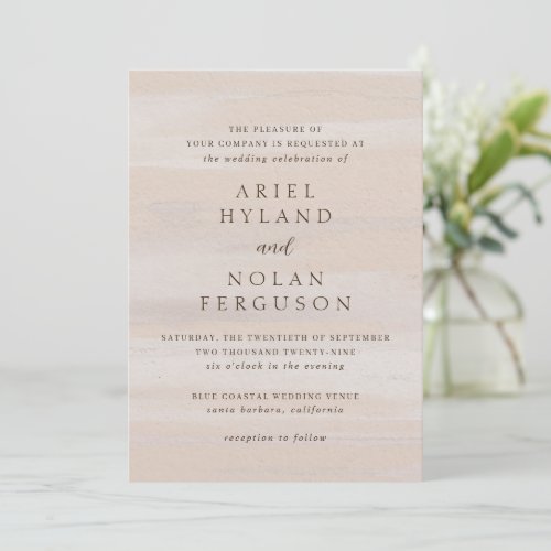 Ariel Beige Abstract Watercolor Modern Wedding Invitation