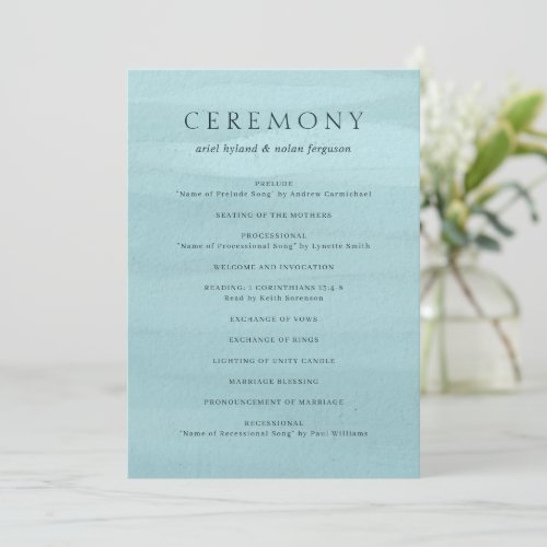 Ariel Blue Abstract Watercolor Modern Wedding Program