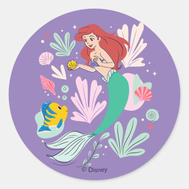 Ariel & Flounder’s Undersea Shell-abration! Classic Round Sticker (Front)