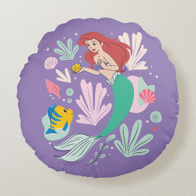 Ariel & Flounder’s Undersea Shell-abration! Round Pillow (Front)