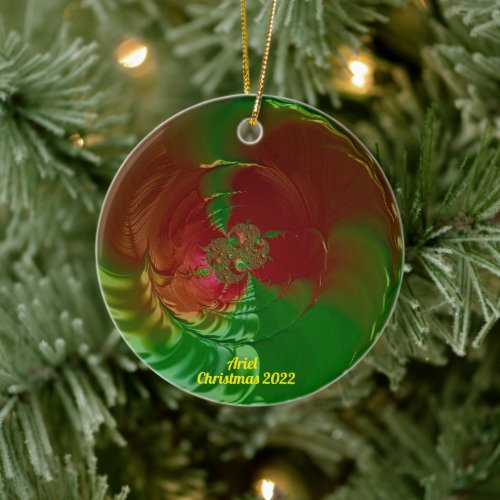 ARIEL  Glossy Red and Green Christmas 2022  Ceramic Ornament