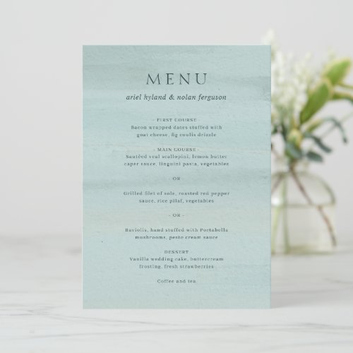 Ariel Green Abstract Watercolor Modern Wedding Menu