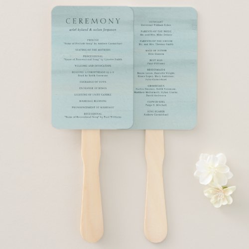 Ariel Green Watercolor Modern Wedding Program Hand Fan