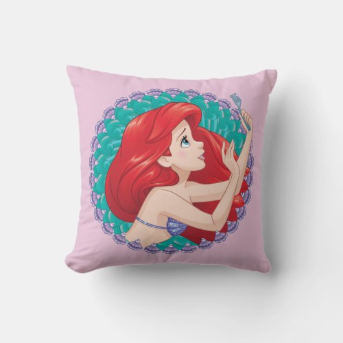 Ariel in Seashell Frame Throw Pillow