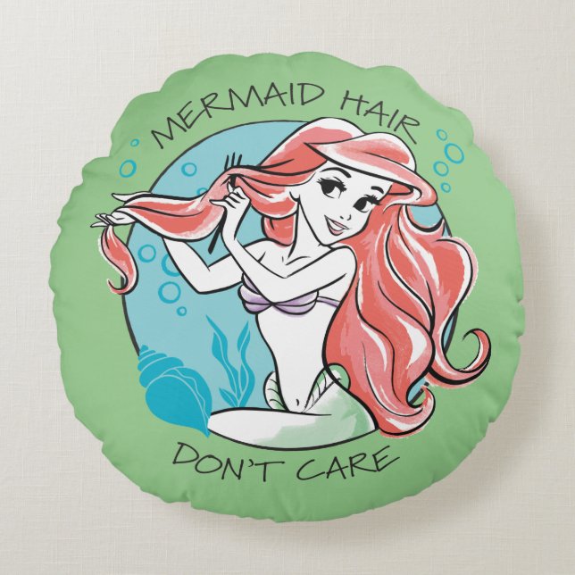 Ariel "Mermaid Hair Don't Care" Round Pillow (Front)