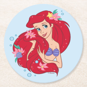 Ariel Ocean Beauty Bloom Round Paper Coaster