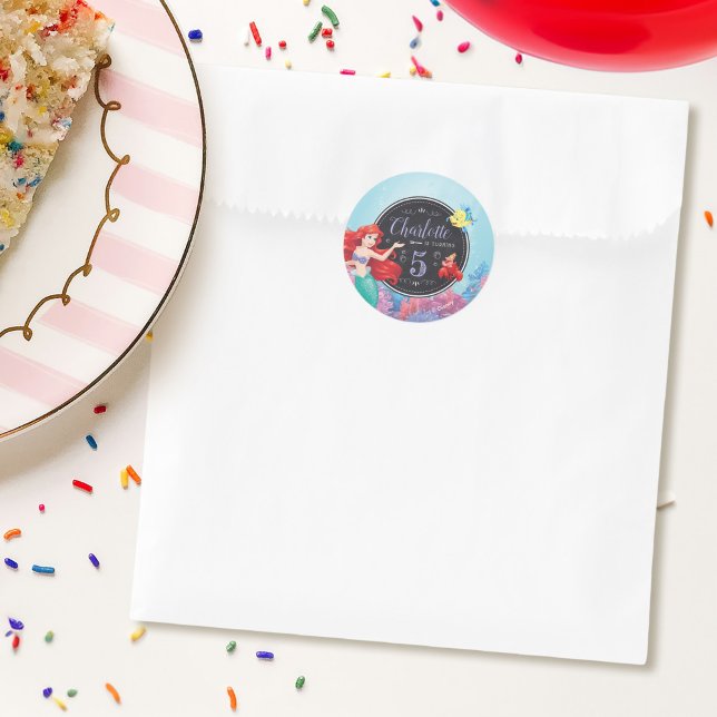 Ariel | The Little Mermaid - Chalkboard Classic Round Sticker (Sticker on treat bag)