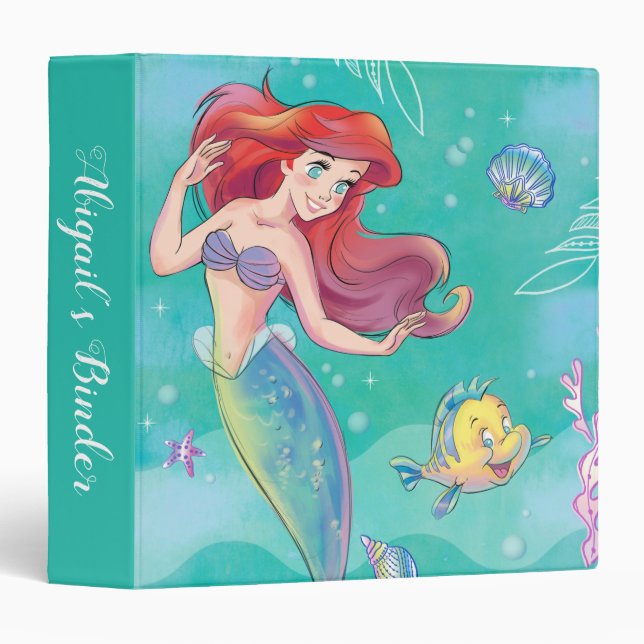 Ariel | The Little Mermaid - Watercolor 3 Ring Binder (Front/Spine)