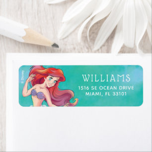 Ariel   The Little Mermaid   Watercolor Birthday Label