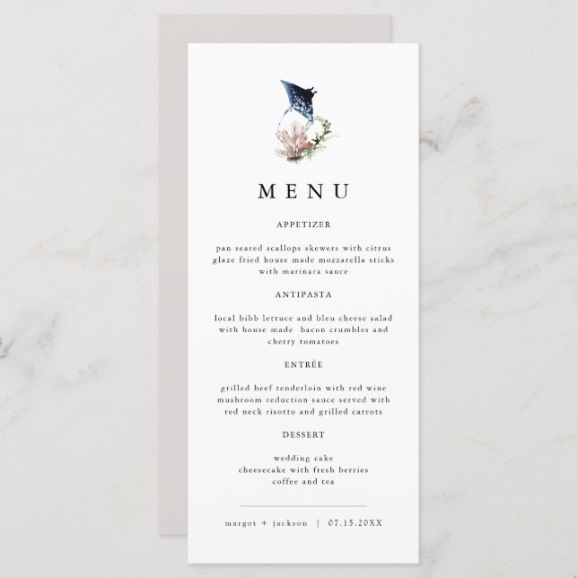 ARIEL Tropical Ocean Coral Manta Ray Beach Menu (Front/Back)