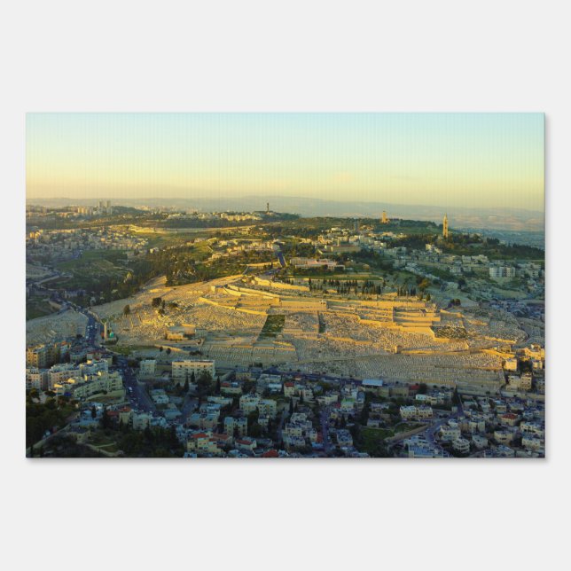 Ariel View of the Mount of Olives Jersalem Israel Yard Sign (Back)
