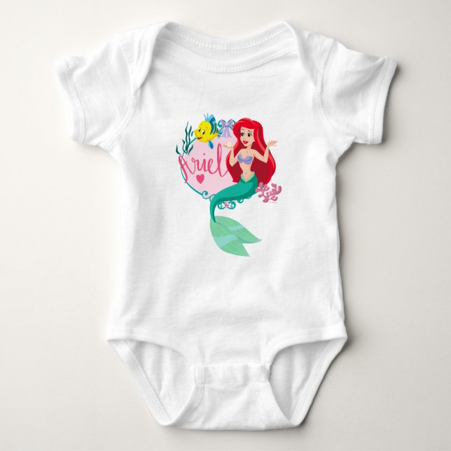 Ariel With Flounder Name Graphic Baby Bodysuit (Front)