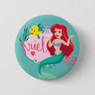 Ariel With Flounder Name Graphic Button