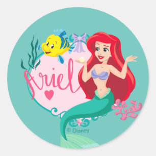 Ariel With Flounder Name Graphic Classic Round Sticker