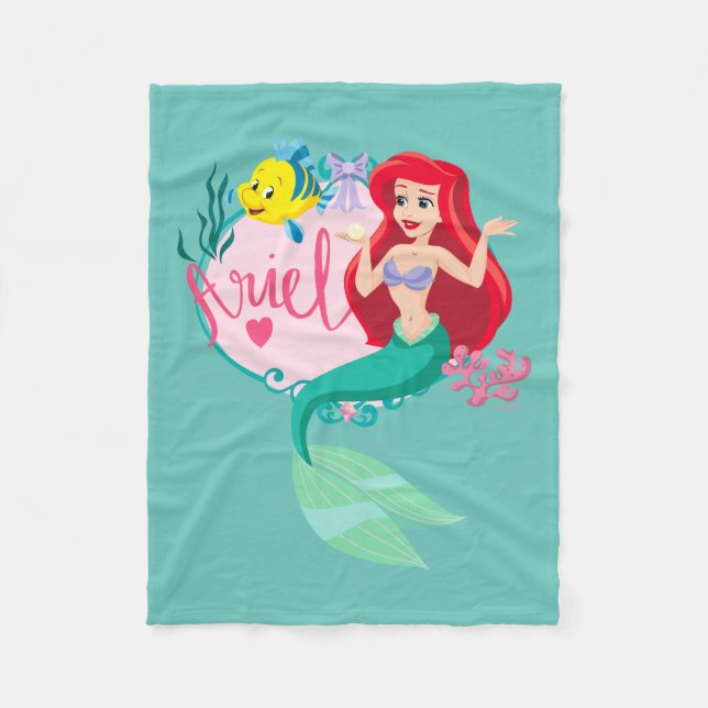 Ariel With Flounder Name Graphic Fleece Blanket (Front)