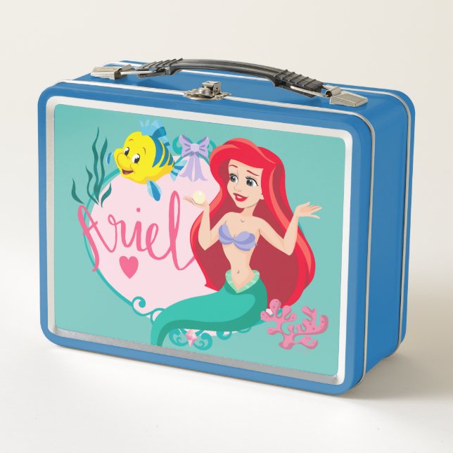 Ariel With Flounder Name Graphic Metal Lunch Box (Front)