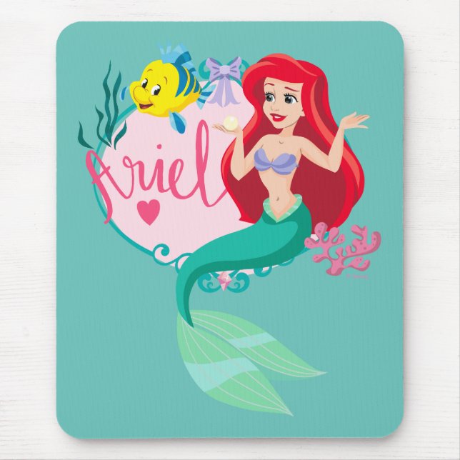 Ariel With Flounder Name Graphic Mouse Pad (Front)