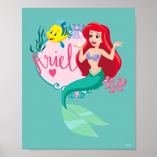 Ariel With Flounder Name Graphic Poster