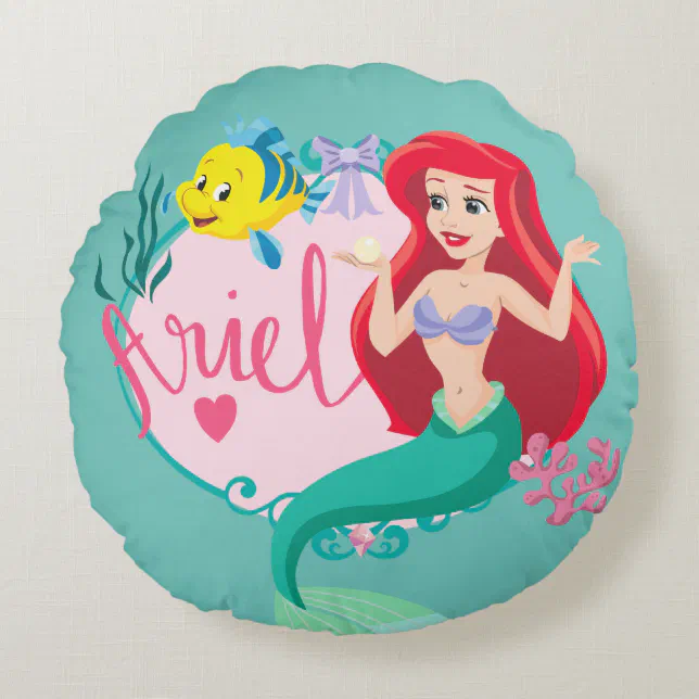 Ariel With Flounder Name Graphic Round Pillow Zazzle