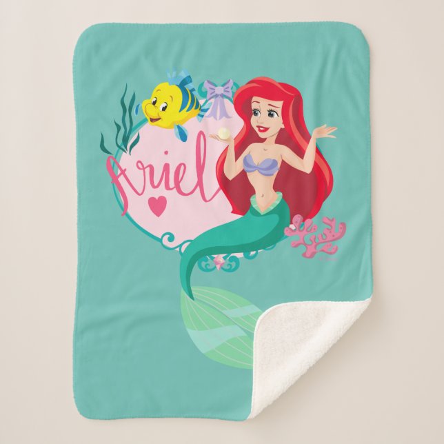 Ariel With Flounder Name Graphic Sherpa Blanket (Front)