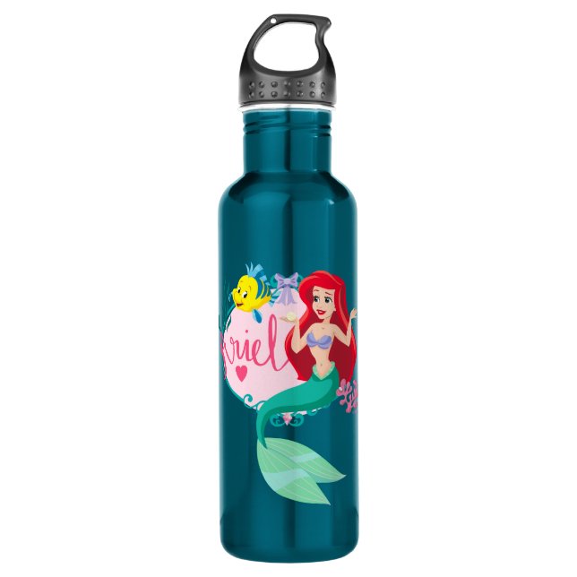 Ariel With Flounder Name Graphic Stainless Steel Water Bottle (Front)