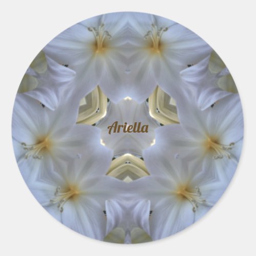 ARIELLA  EASTER LILY WHITE RELIGIOUS  CLASSIC ROUND STICKER