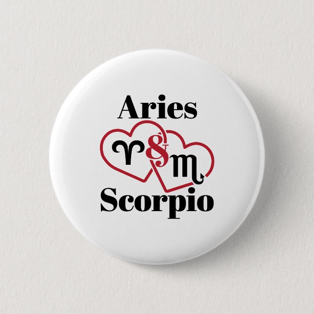 Aries and Scorpio Couple Zodiac Astrology Hearts Button (Front)