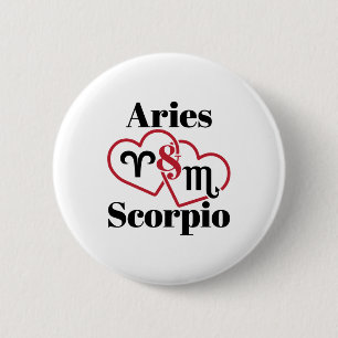 Aries and Scorpio Couple Zodiac Astrology Hearts Button