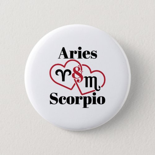 Aries and Scorpio Couple Zodiac Astrology Hearts Button