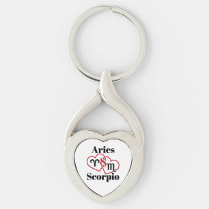 Aries and Scorpio Couple Zodiac Astrology Hearts Keychain