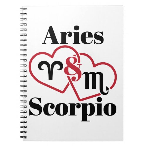 Aries and Scorpio Couple Zodiac Astrology Hearts Notebook