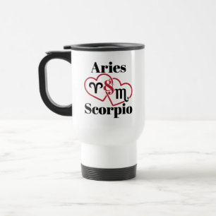 Aries and Scorpio Couple Zodiac Astrology Hearts Travel Mug