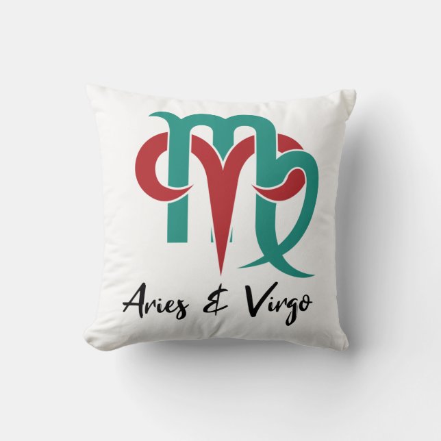 Aries and Virgo Zodiac Couple Horoscope Throw Pillow (Front)
