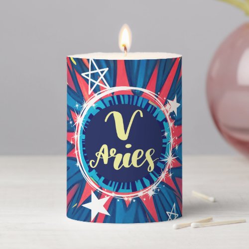 Aries astrology birth sign zodiac psychedelic mess pillar candle