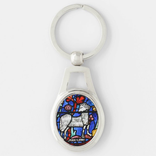 Aries Astrology Gothic Stained Glass Windows O Kc Keychain (Front)