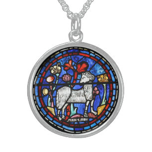 Aries Astrology Gothic Stained Glass Windows RN Sterling Silver Necklace