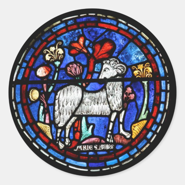 Aries Astrology Gothic Stained Glass Windows RS Classic Round Sticker (Front)