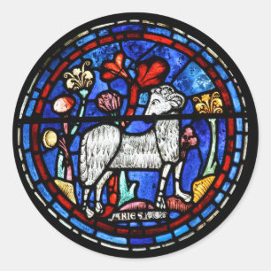 Aries Astrology Gothic Stained Glass Windows RS Classic Round Sticker