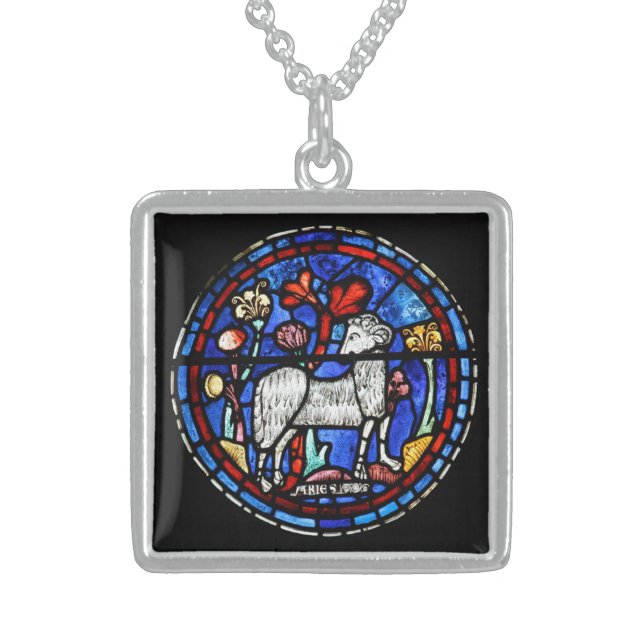 Aries Astrology Gothic Stained Glass Windows SN Sterling Silver Necklace (Front)
