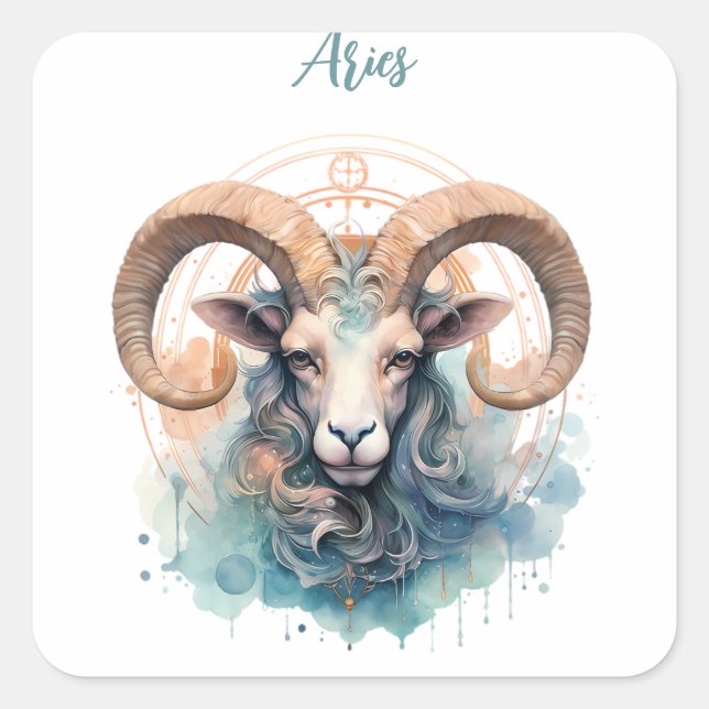 Aries Astrology  zodiac sign of Aries in watercolo Square Sticker (Front)