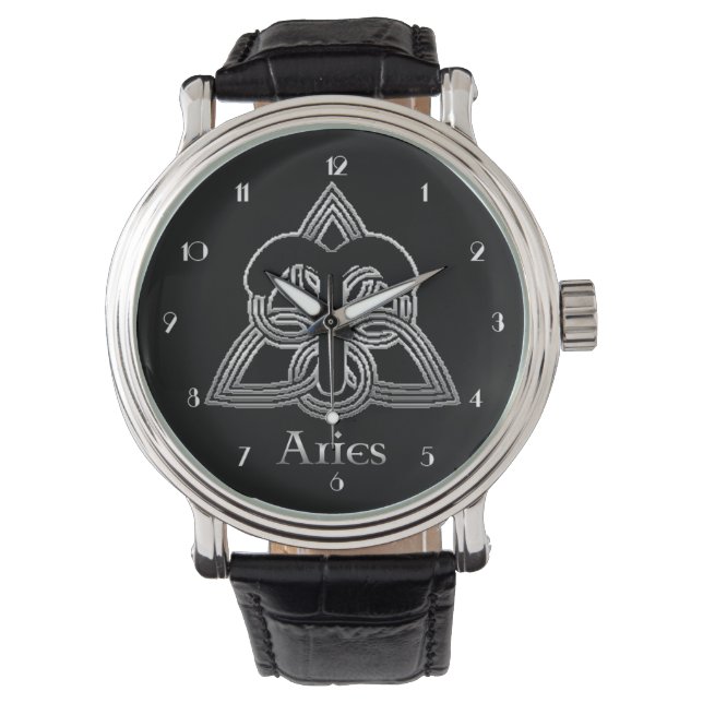 Aries Birth Sign Celtic Knot Zodiac Wrist Watch (Front)